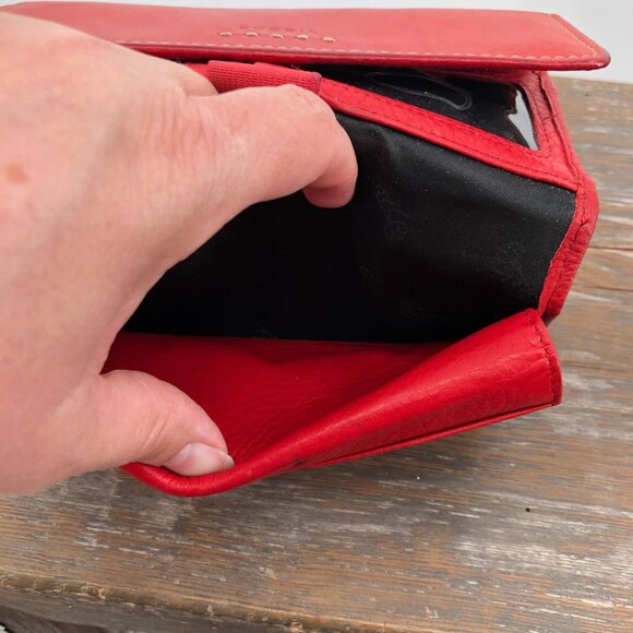 Vintage Fossil Genuine Leather Tri-Fold Checkbook Wallet Red - Picture 6 of 12
